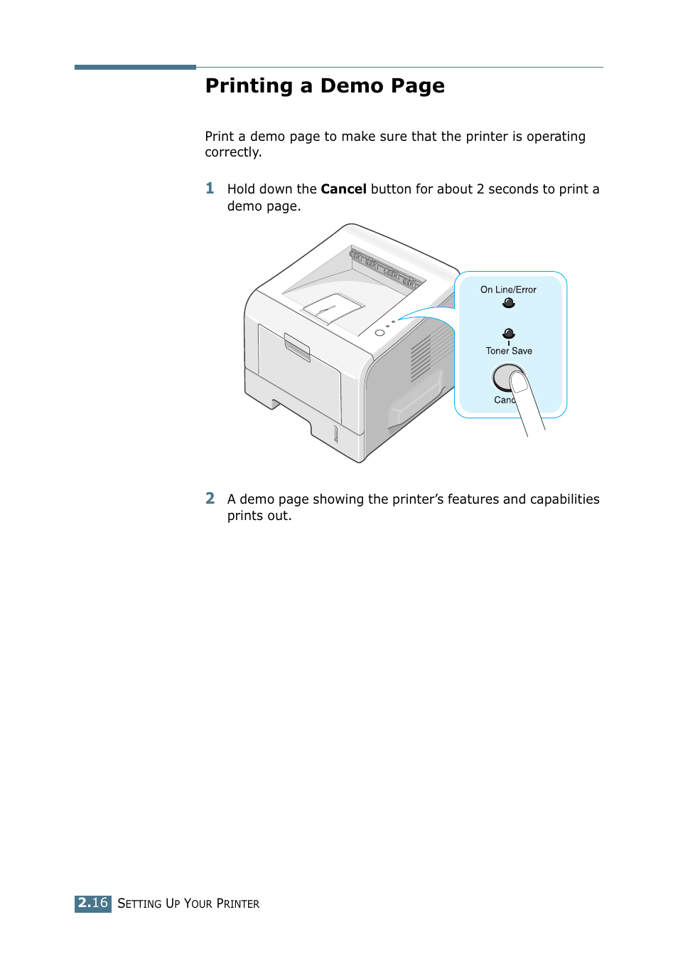 Printing a demo page | Samsung ML 2250 User Manual | Page 43 / 197