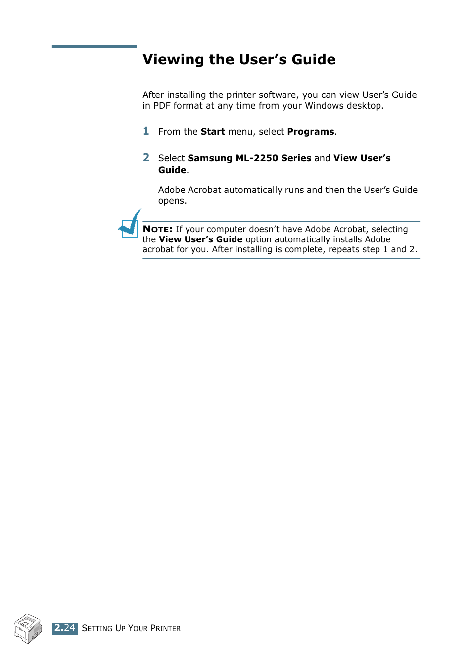 Viewing the user’s guide | Samsung ML 2250 User Manual | Page 51 / 197