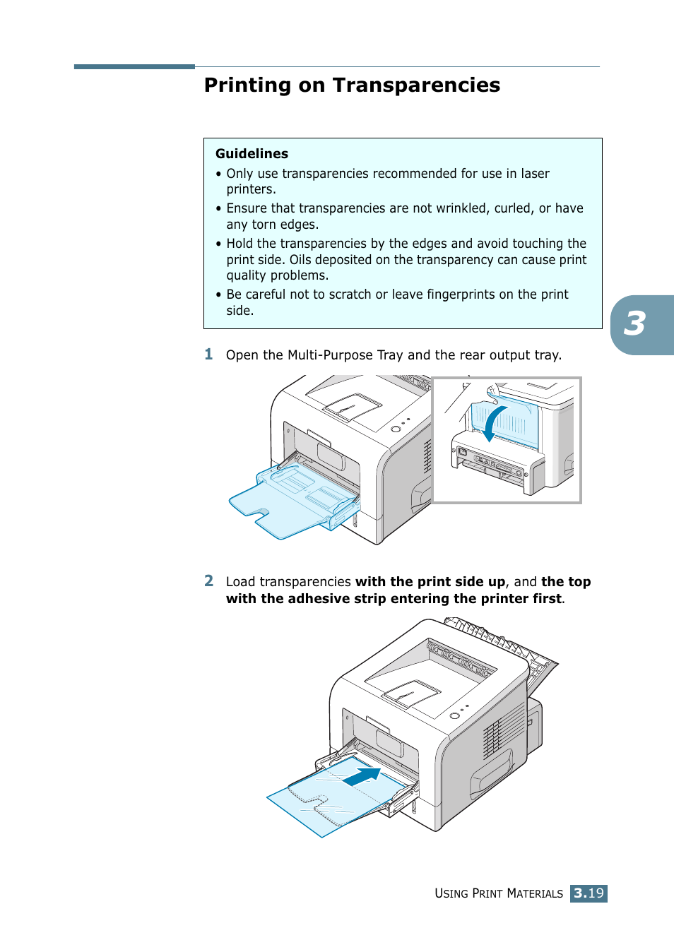 Printing on transparencies | Samsung ML 2250 User Manual | Page 70 / 197