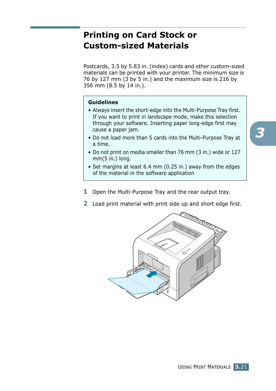 Printing on card stock or custom-sized materials | Samsung ML 2250 User Manual | Page 72 / 197