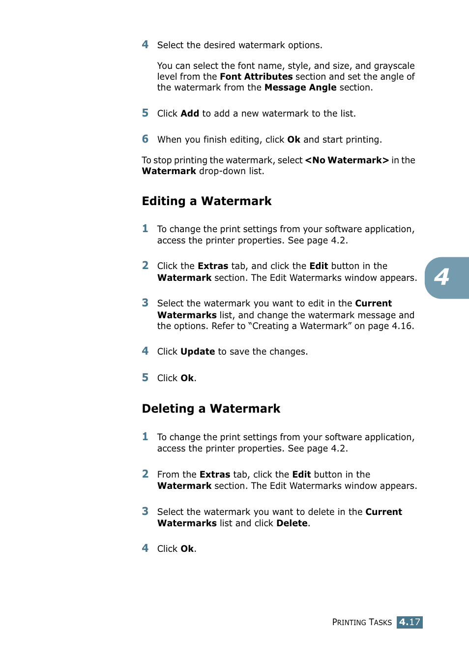 Editing a watermark, Deleting a watermark, Editing a watermark deleting a watermark | Samsung ML 2250 User Manual | Page 92 / 197