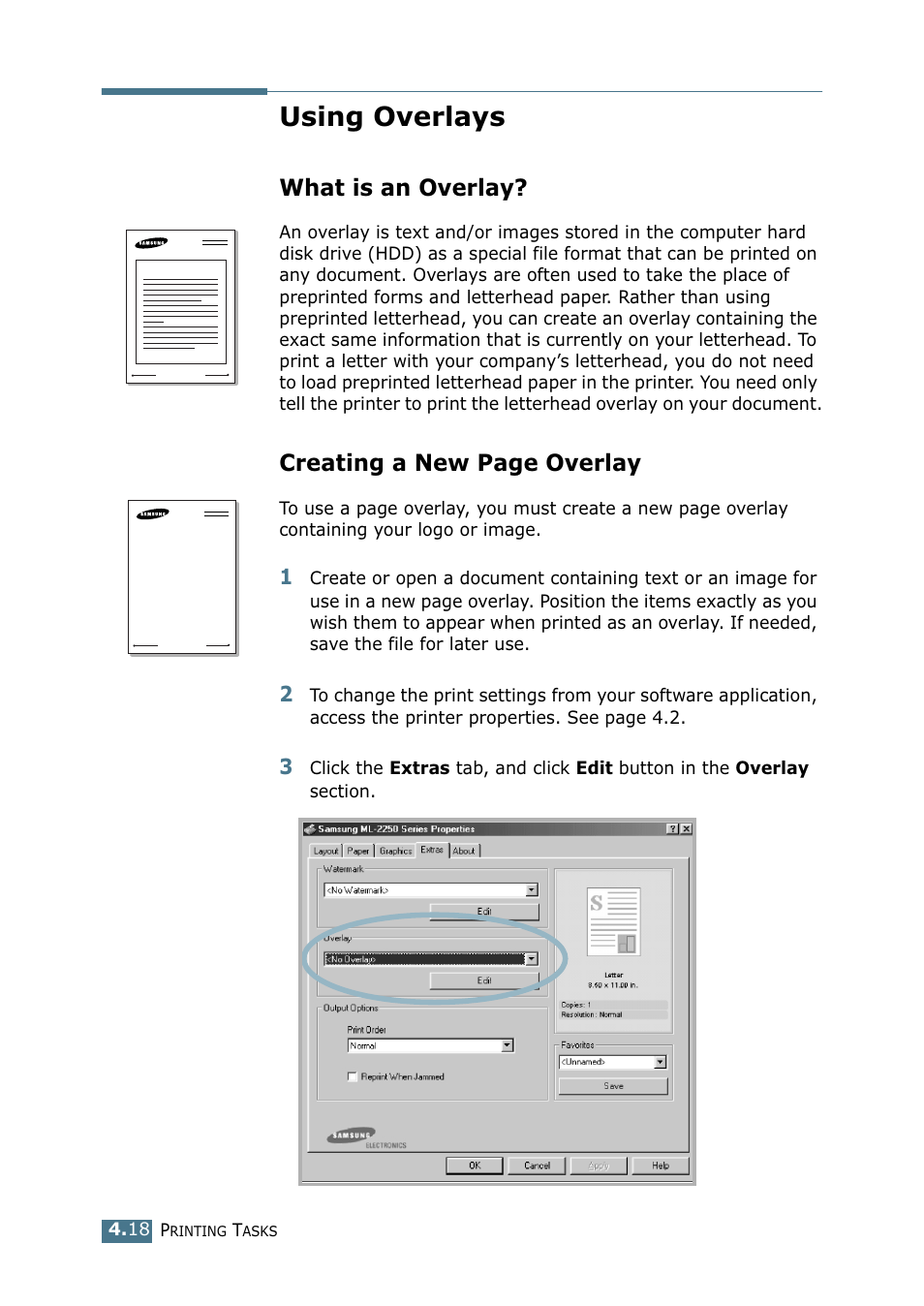 Using overlays, What is an overlay, Creating a new page overlay | Samsung ML 2250 User Manual | Page 93 / 197