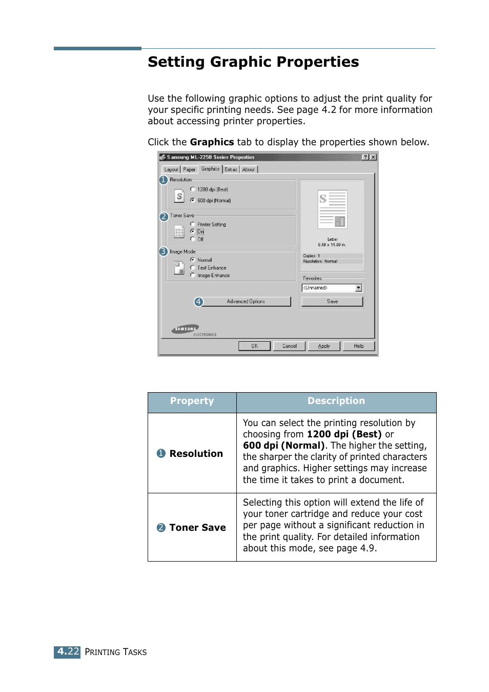 Setting graphic properties | Samsung ML 2250 User Manual | Page 97 / 197