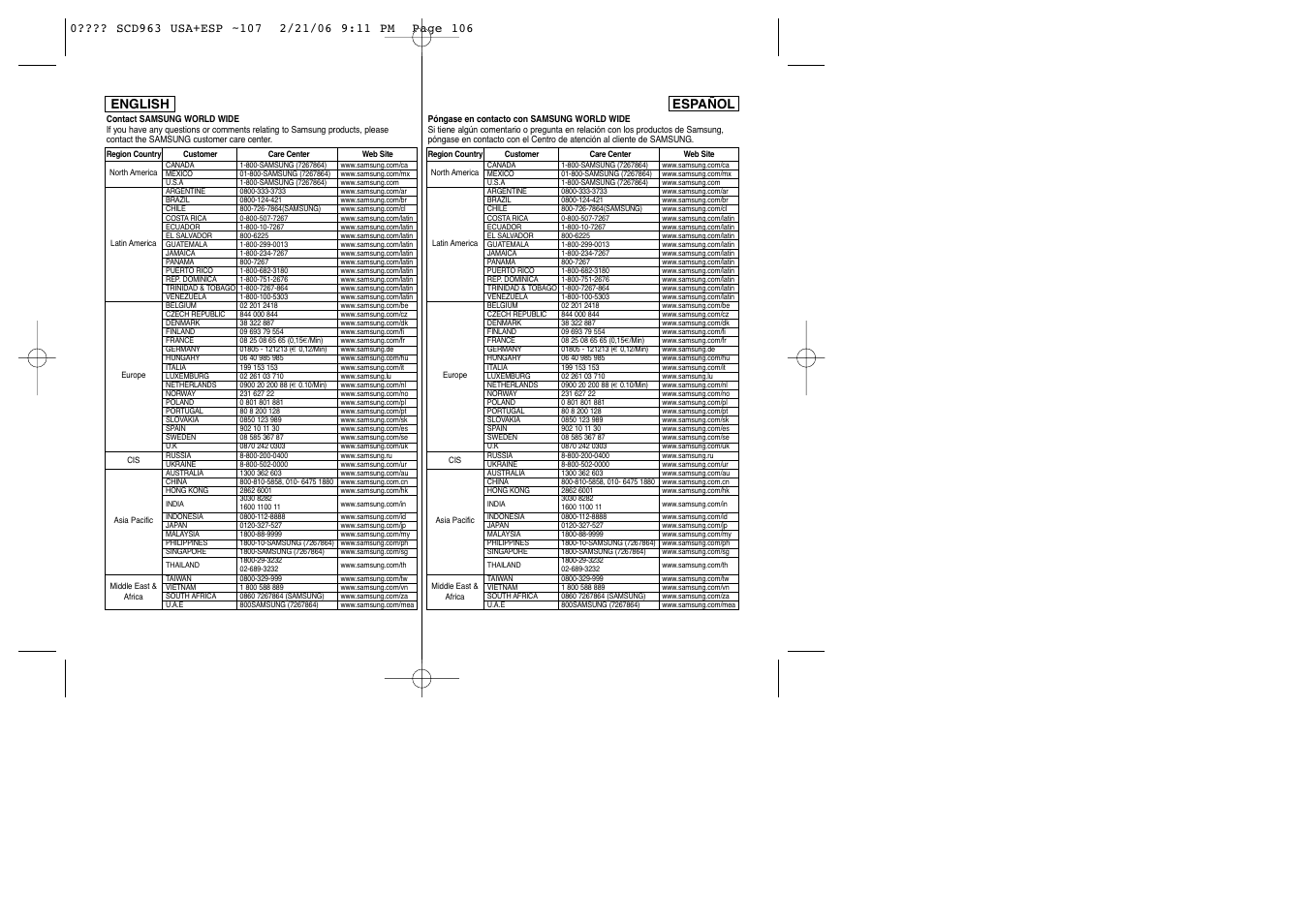 English español | Samsung CAMCODER SC-D963 User Manual | Page 106 / 107