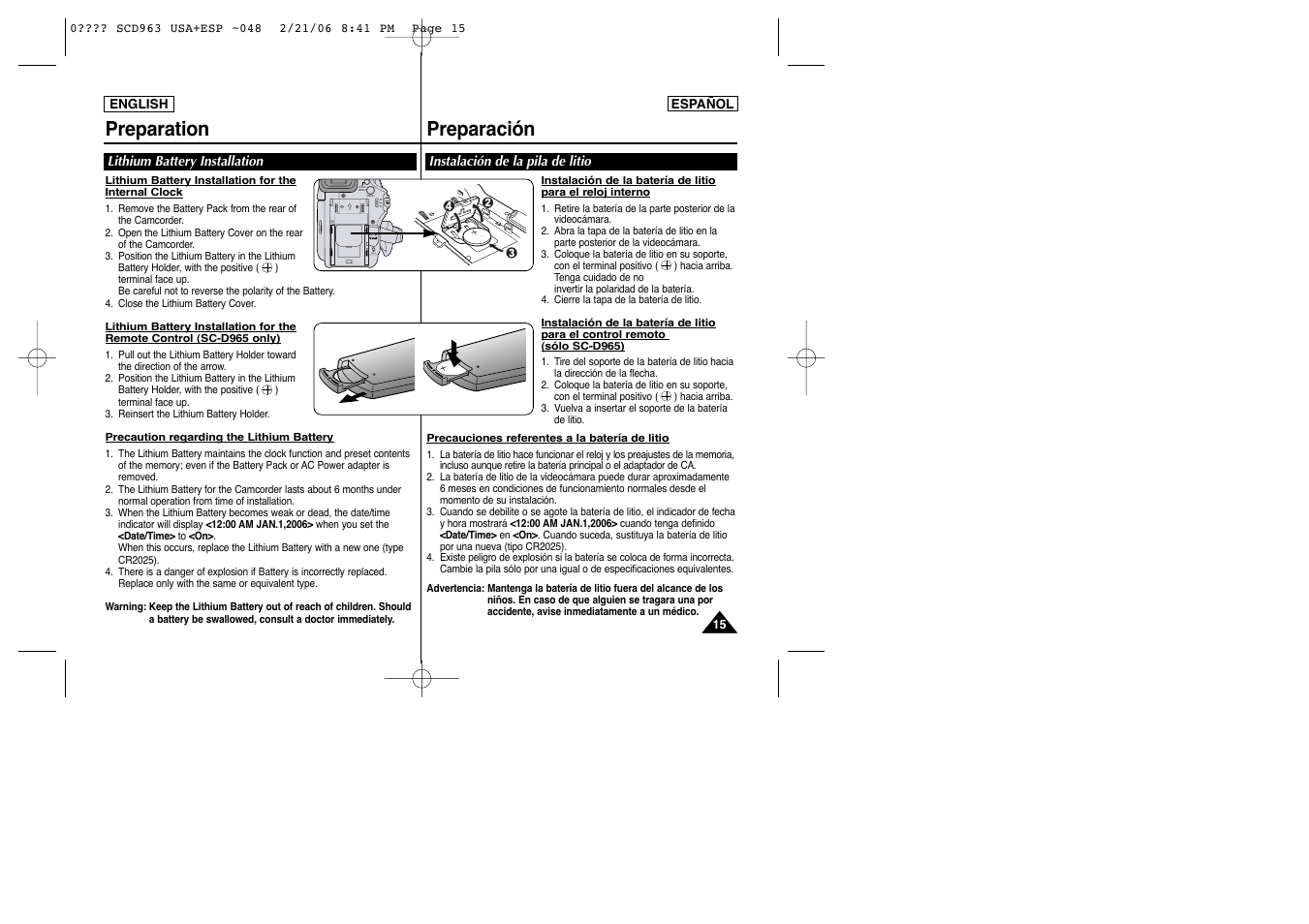 Preparation preparación, Menu chg quick menu | Samsung CAMCODER SC-D963 User Manual | Page 15 / 107