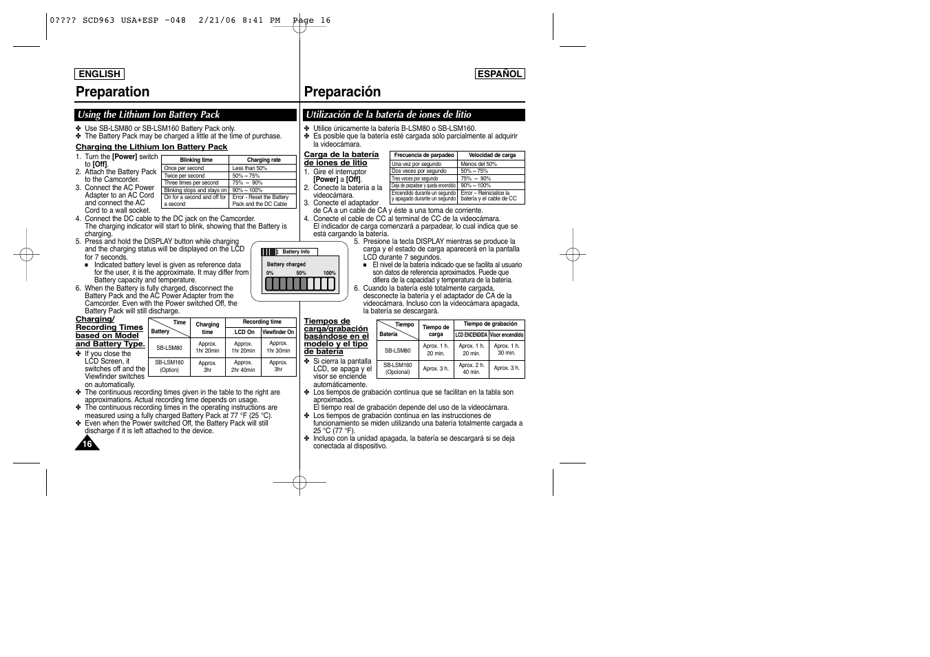 Preparation preparación | Samsung CAMCODER SC-D963 User Manual | Page 16 / 107