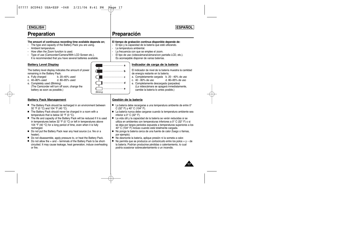 Preparation preparación | Samsung CAMCODER SC-D963 User Manual | Page 17 / 107