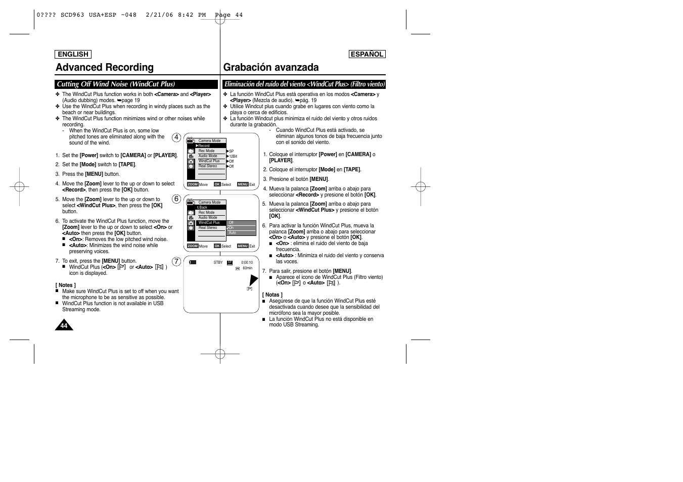 Advanced recording, Grabación avanzada | Samsung CAMCODER SC-D963 User Manual | Page 44 / 107