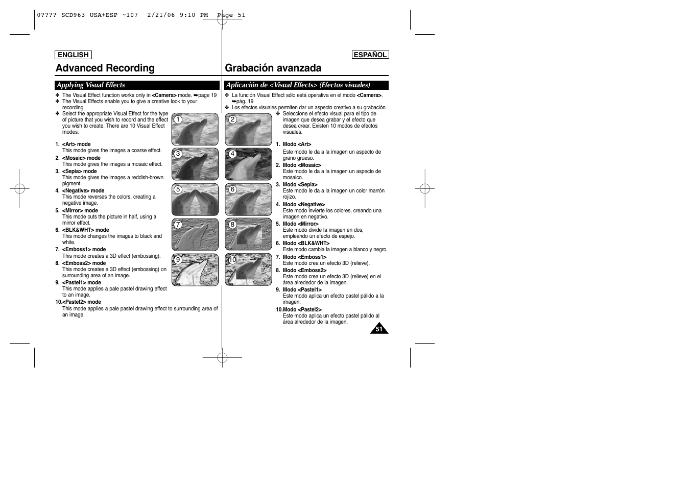 Advanced recording, Grabación avanzada | Samsung CAMCODER SC-D963 User Manual | Page 51 / 107