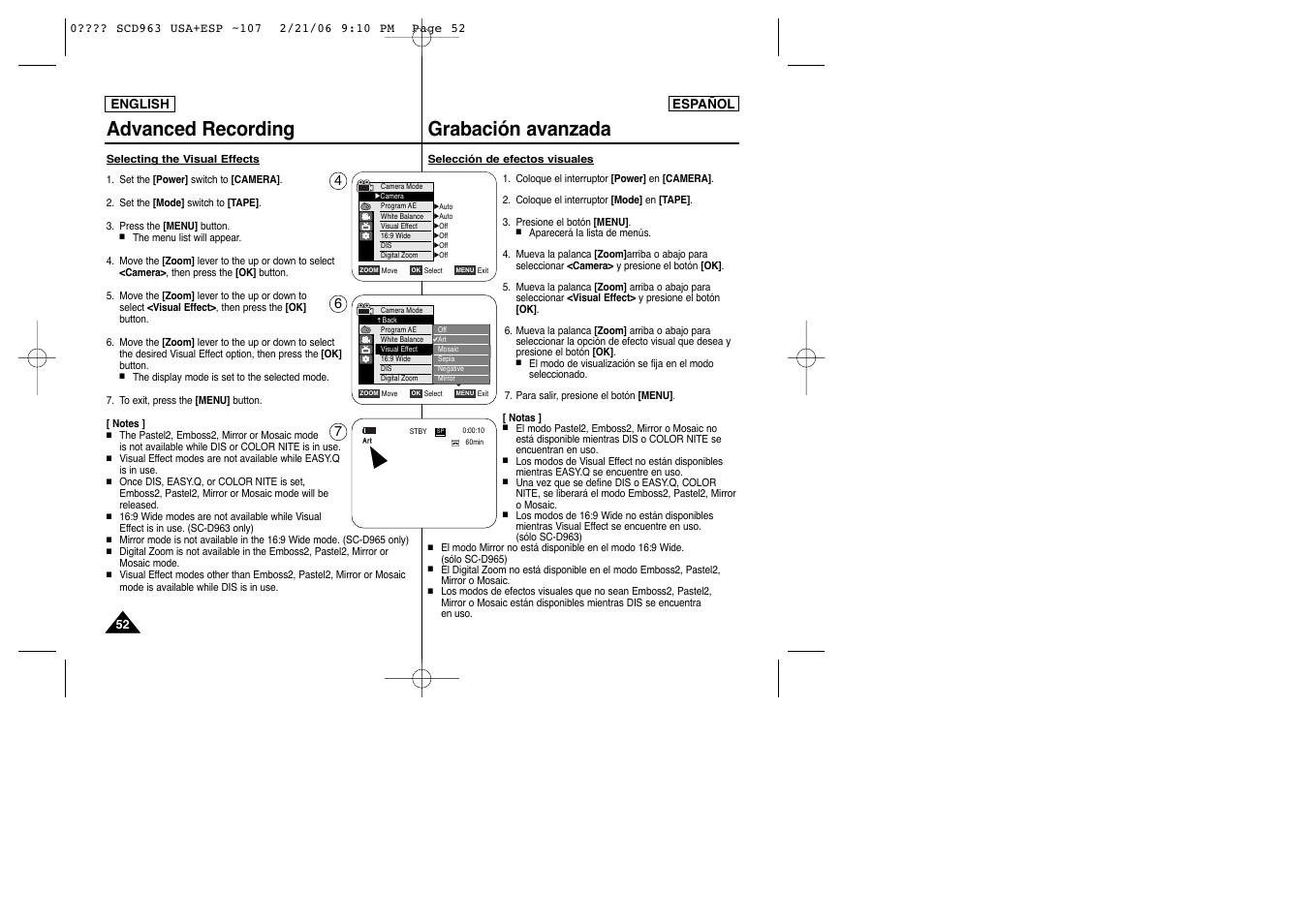 Advanced recording grabación avanzada | Samsung CAMCODER SC-D963 User Manual | Page 52 / 107