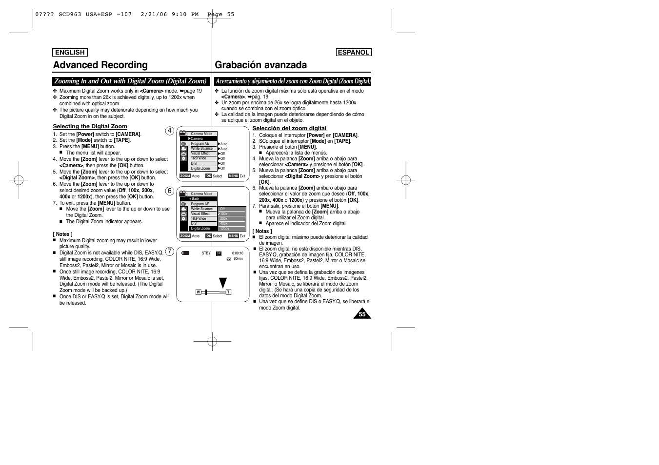 Advanced recording grabación avanzada | Samsung CAMCODER SC-D963 User Manual | Page 55 / 107