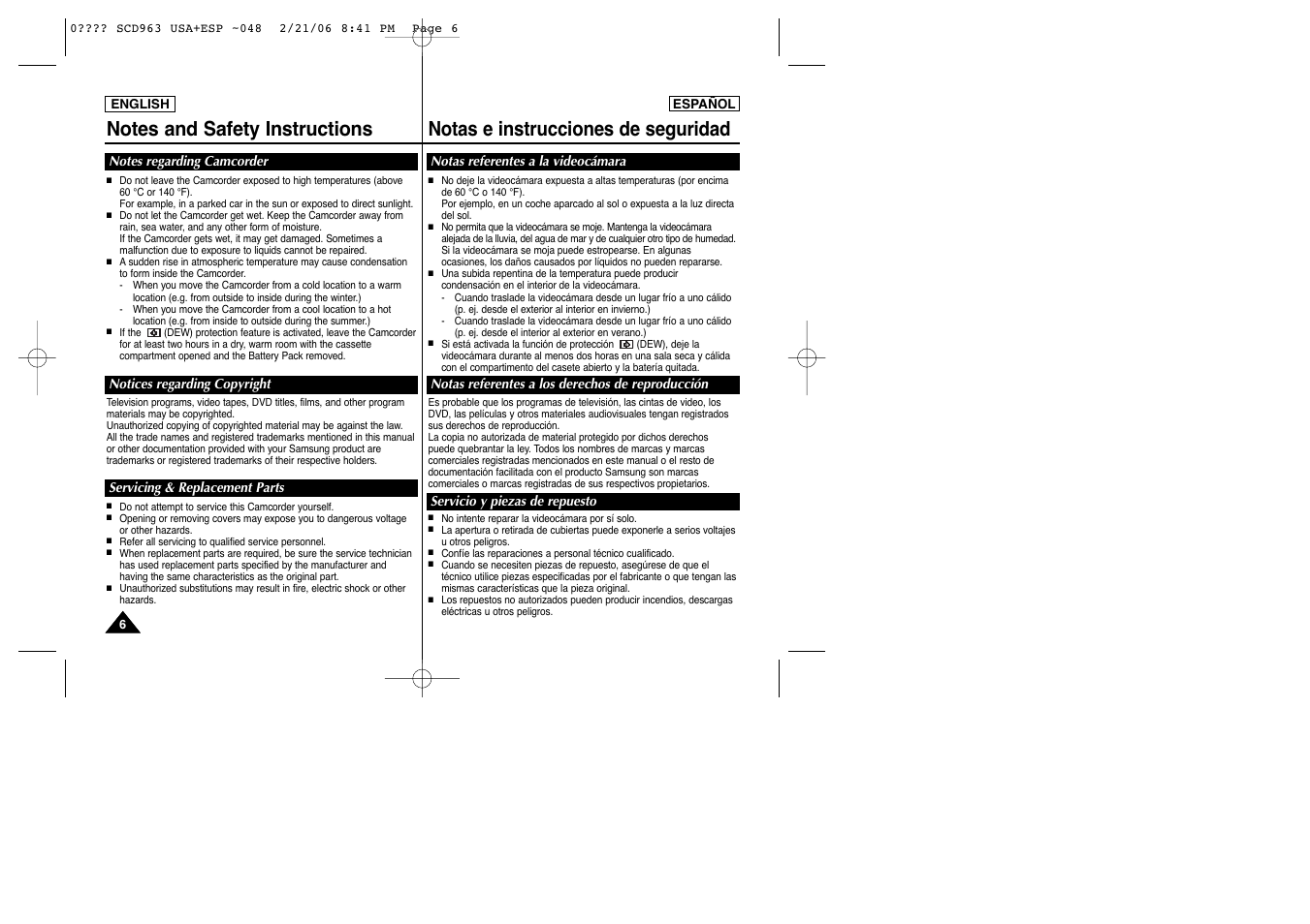 Samsung CAMCODER SC-D963 User Manual | Page 6 / 107