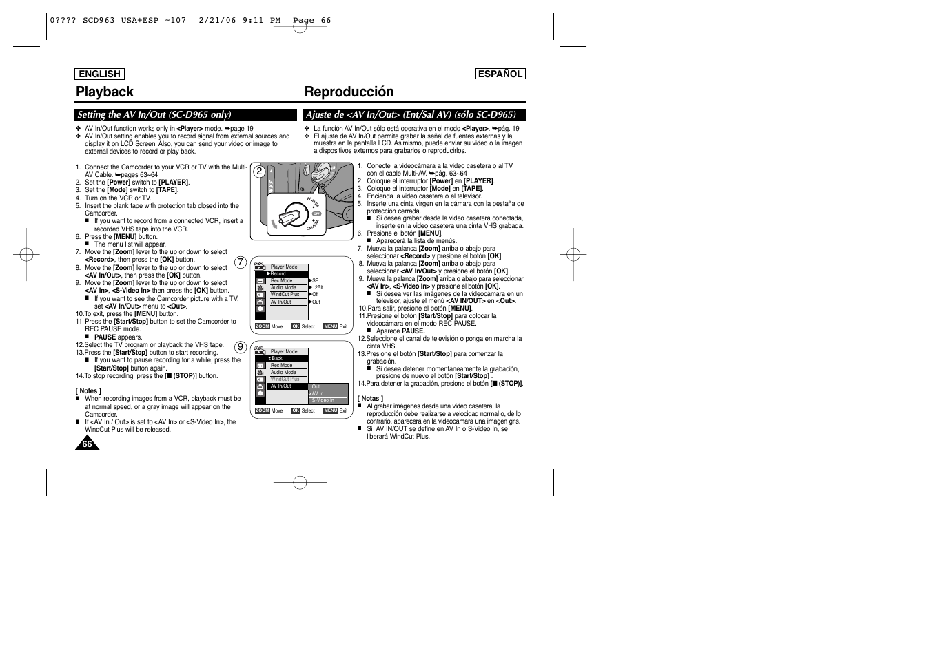 Playback reproducción | Samsung CAMCODER SC-D963 User Manual | Page 66 / 107