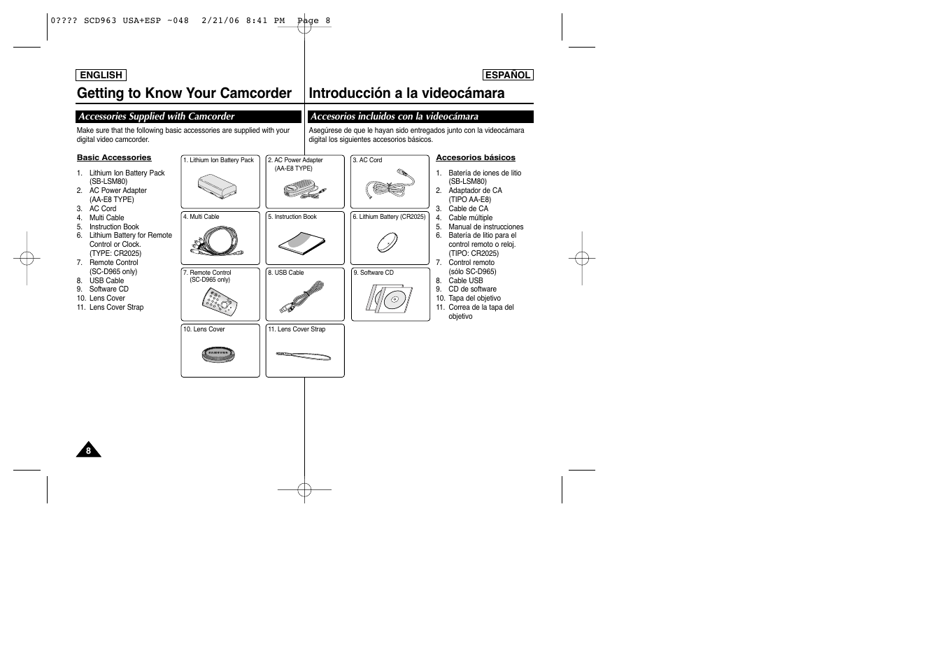 Samsung CAMCODER SC-D963 User Manual | Page 8 / 107