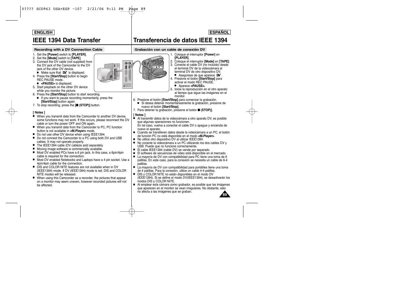 Playe r ca m er a quic k men u | Samsung CAMCODER SC-D963 User Manual | Page 89 / 107