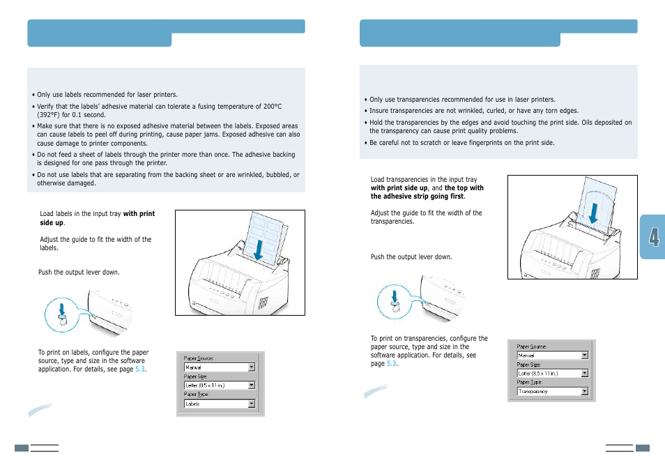 Printing on labels, Printing on transparencies, Printing on labels printing on transparencies | Samsung ML-1200 User Manual | Page 24 / 65