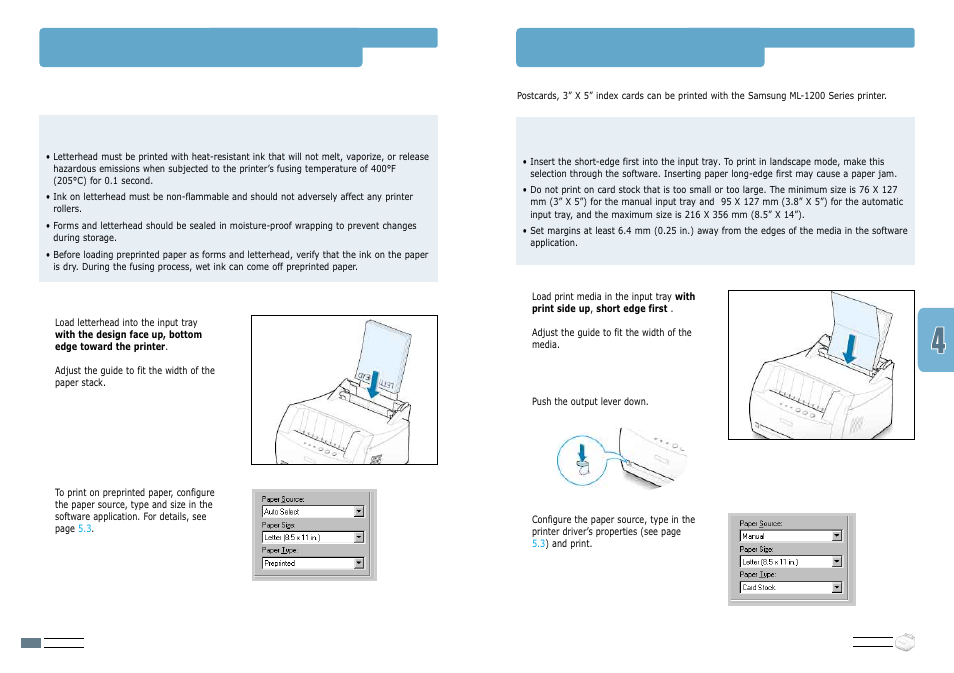 Printing on preprinted paper, Printing on card stocks | Samsung ML-1200 User Manual | Page 25 / 65