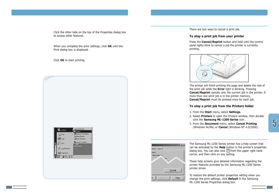 Canceling a print job using help | Samsung ML-1200 User Manual | Page 28 / 65