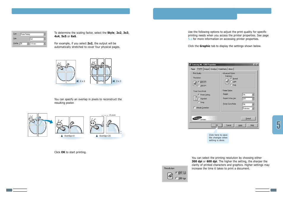 Setting graphic properties, Resolution | Samsung ML-1200 User Manual | Page 31 / 65
