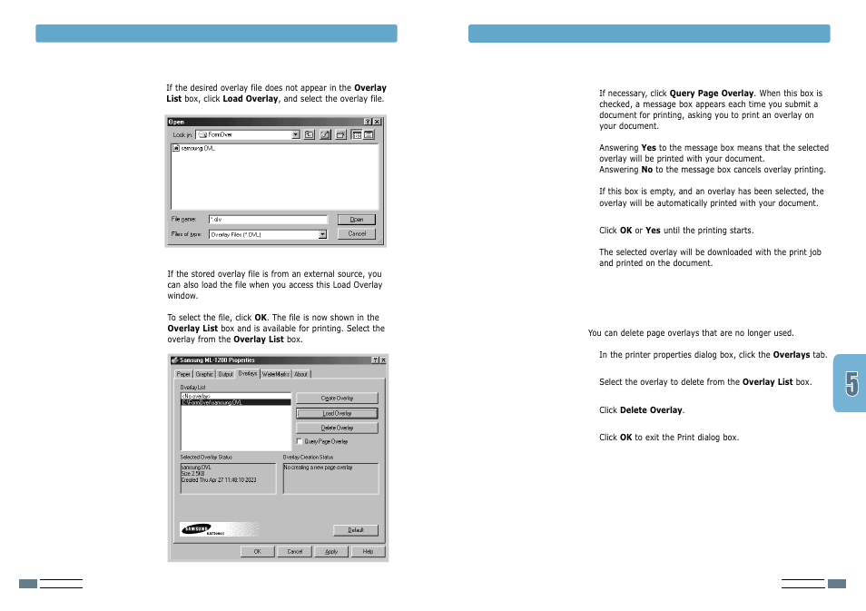 Deleting a page overlay | Samsung ML-1200 User Manual | Page 35 / 65
