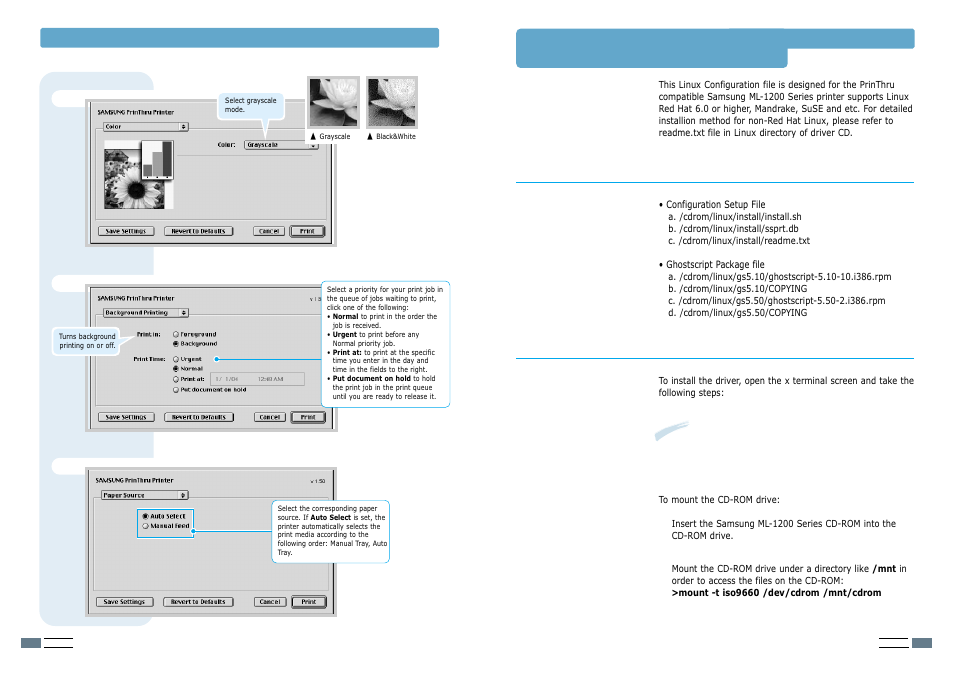 Linux driver installation, Linux driver configuration, Installation | Samsung ML-1200 User Manual | Page 62 / 65