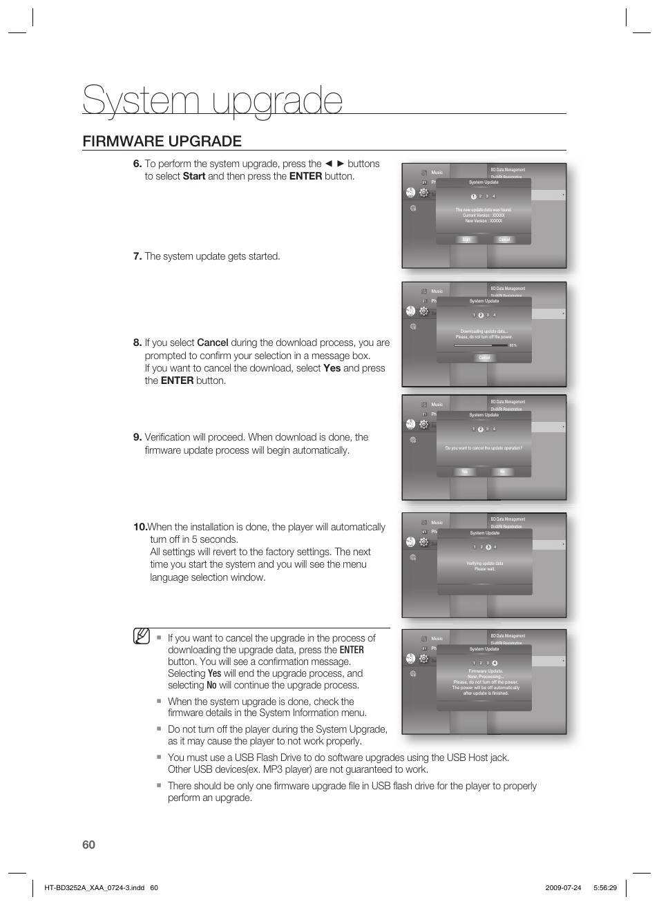 System upgrade, Firmware upgrade | Samsung HT-BD3252 User Manual | Page 60 / 113