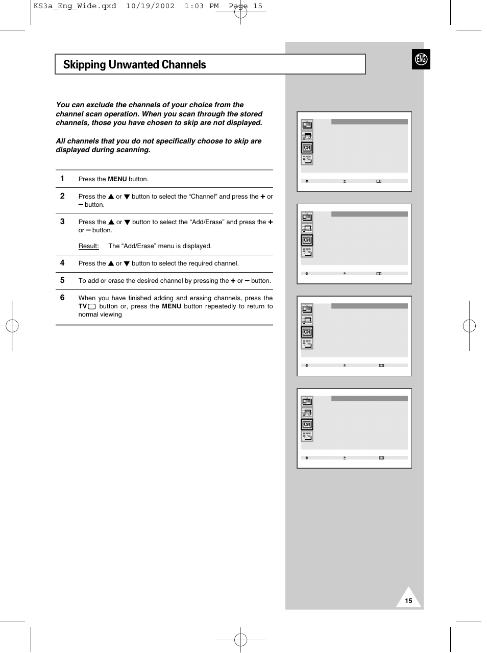 Skipping unwanted channels | Samsung CS29K10MQ User Manual | Page 15 / 40