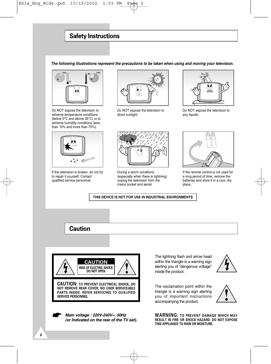 Safety instructions, Caution | Samsung CS29K10MQ User Manual | Page 2 / 40