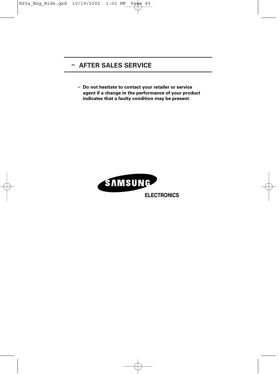 After sales service | Samsung CS29K10MQ User Manual | Page 40 / 40