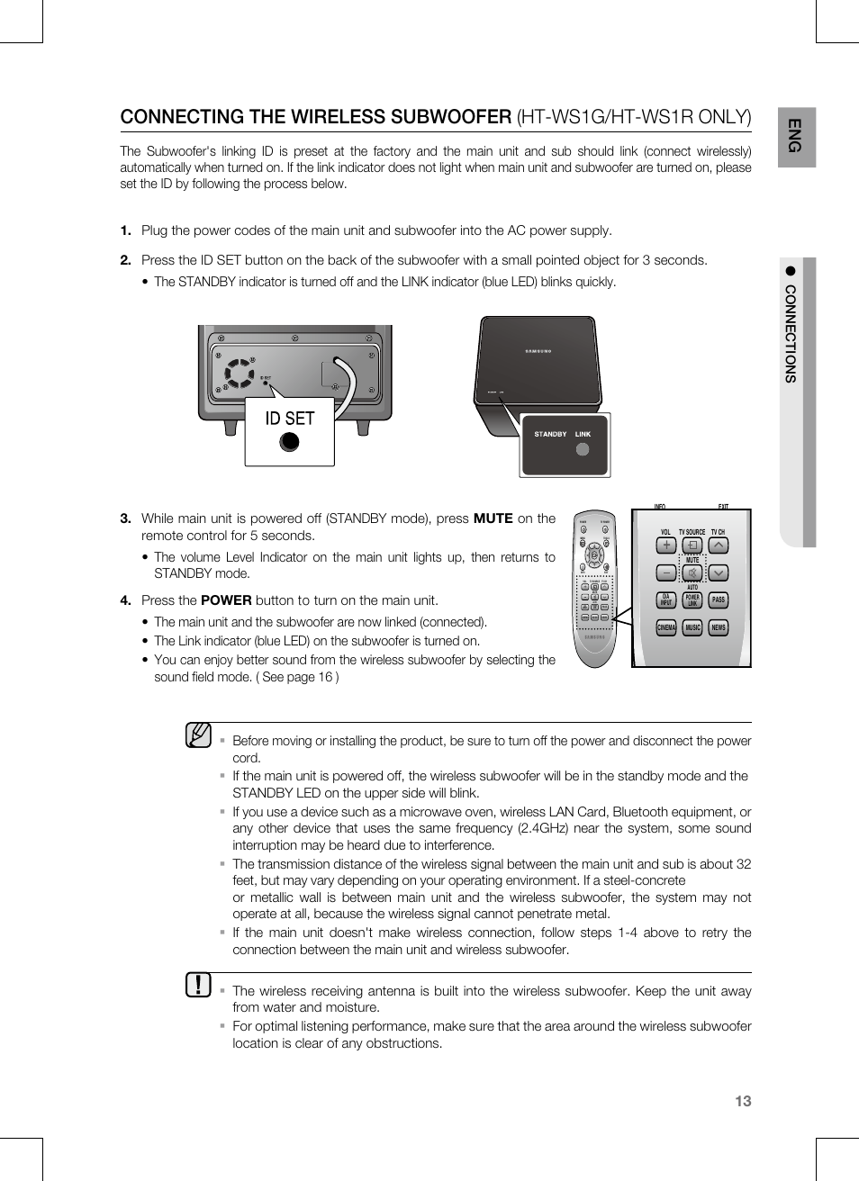 Samsung CRYSTAL SURROUND AIR TRACK HT-SB1G User Manual | Page 13 / 21
