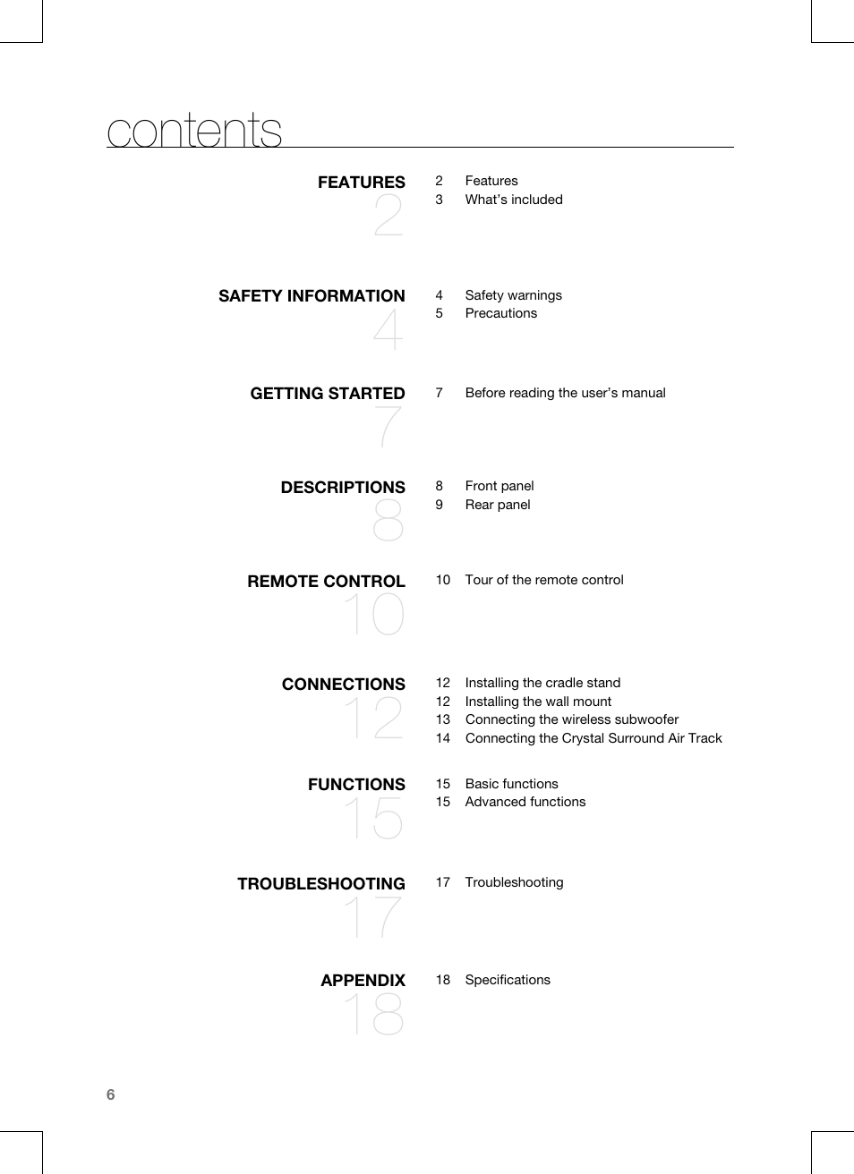 Samsung CRYSTAL SURROUND AIR TRACK HT-SB1G User Manual | Page 6 / 21