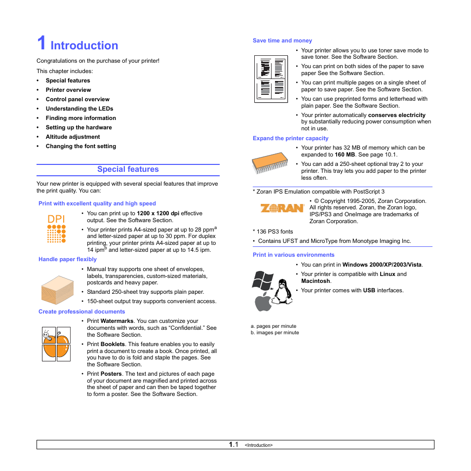 Introduction, Special features | Samsung ML-2850D User Manual | Page 11 / 88