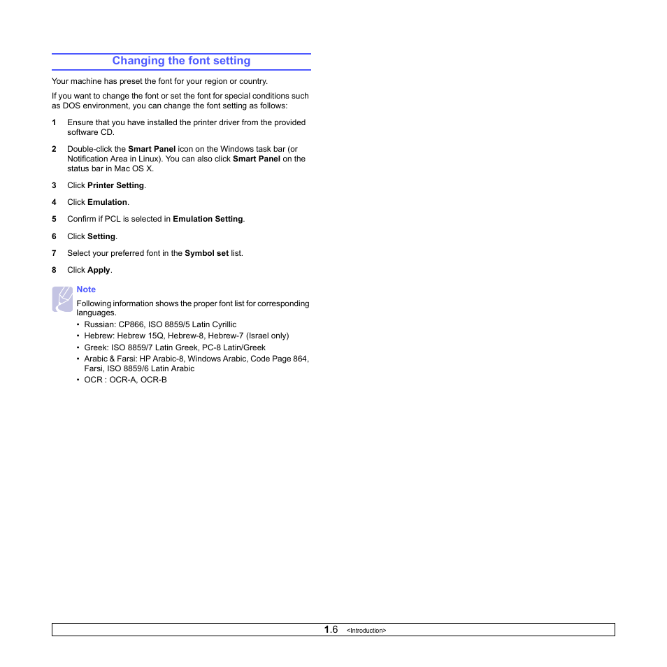 Changing the font setting | Samsung ML-2850D User Manual | Page 16 / 88