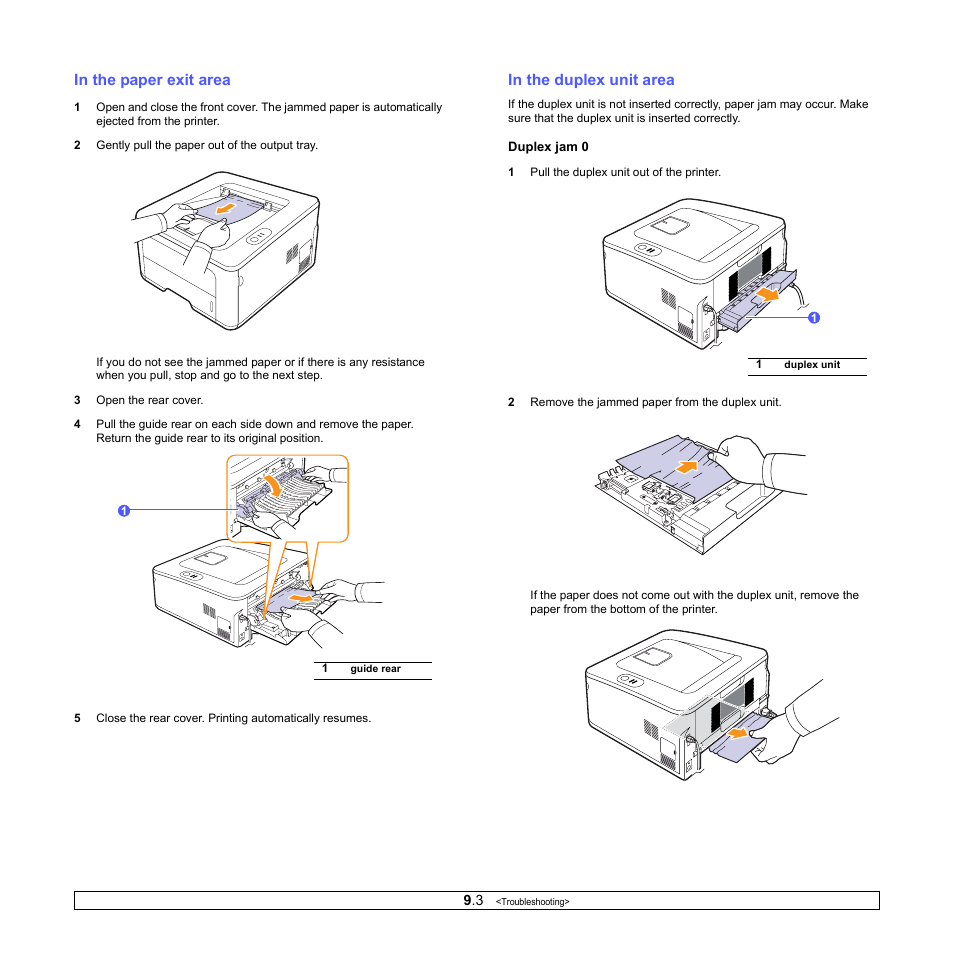 In the paper exit area, In the duplex unit area, In the dupl | Samsung ML-2850D User Manual | Page 36 / 88