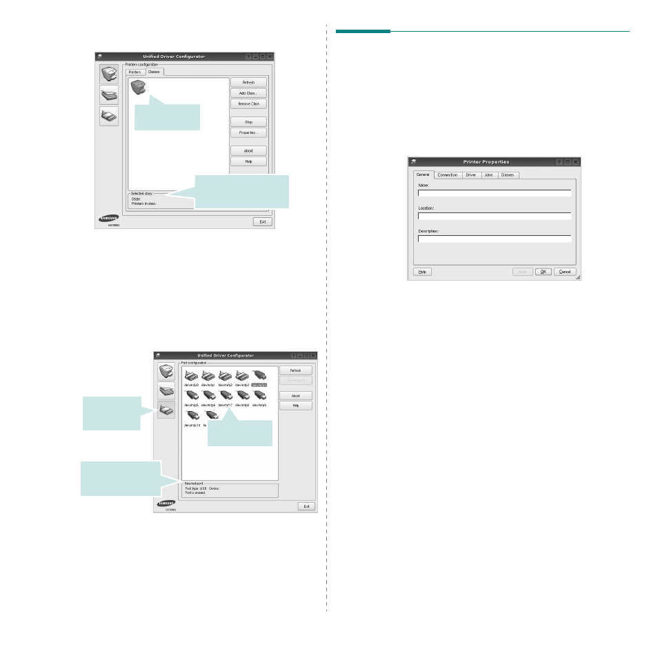 Ports configuration, Configuring printer properties | Samsung ML-2850D User Manual | Page 79 / 88