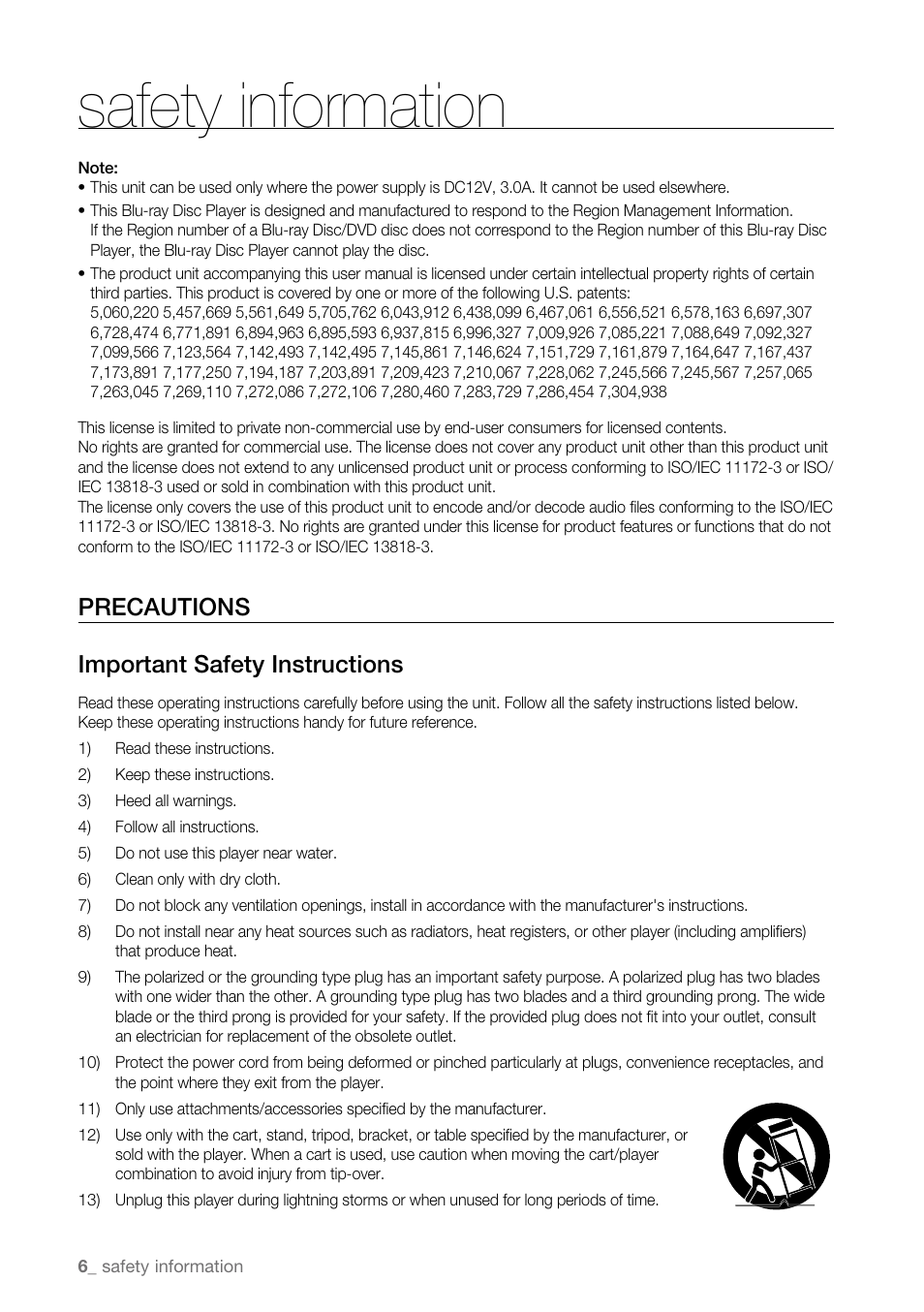 Precautions, Safety information | Samsung BD-P4600 User Manual | Page 6 / 103