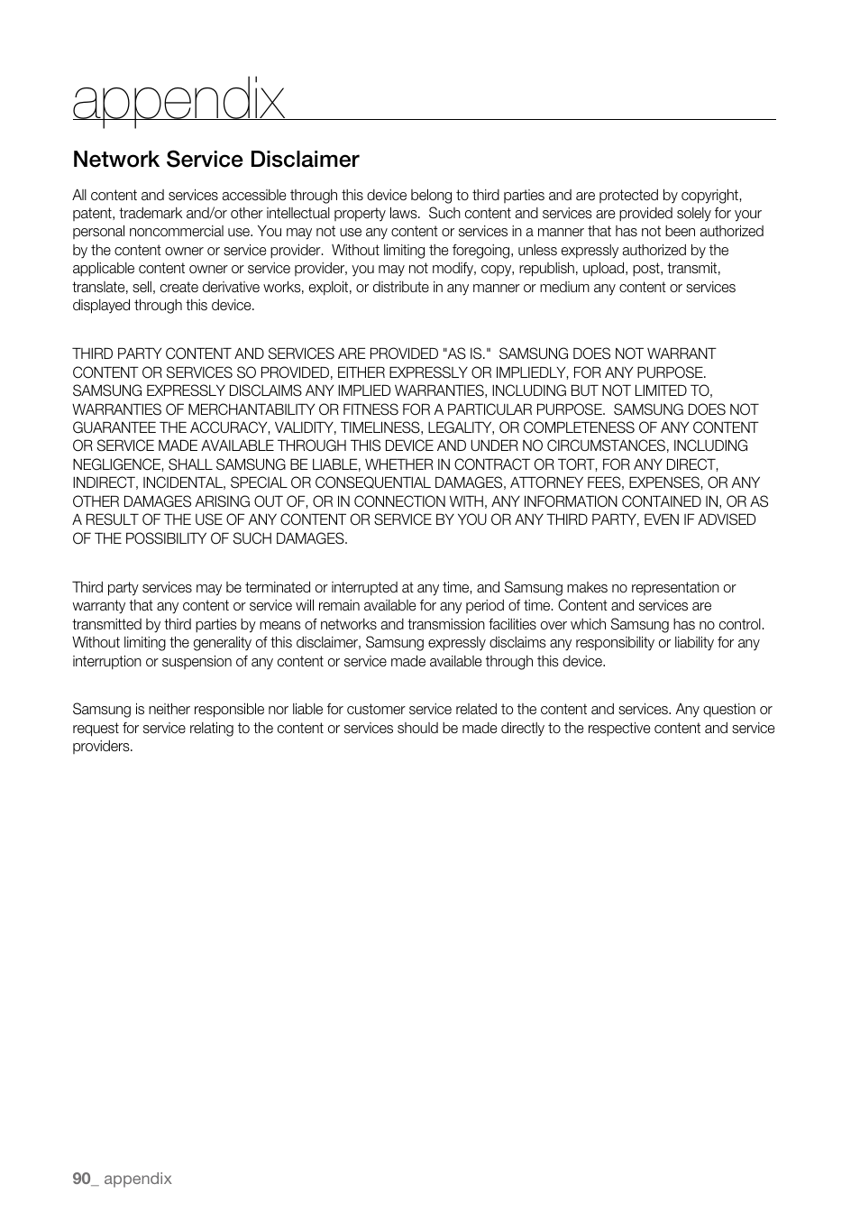 Appendix | Samsung BD-P4600 User Manual | Page 90 / 103