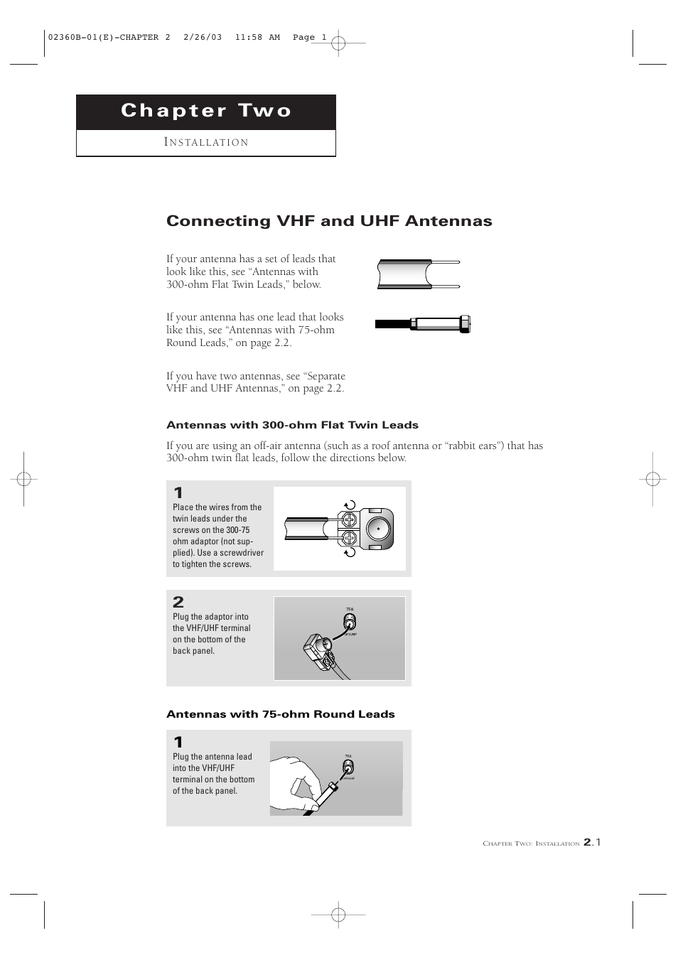 Connecting vhf and uhf antennas | Samsung CSN2077DV User Manual | Page 13 / 79