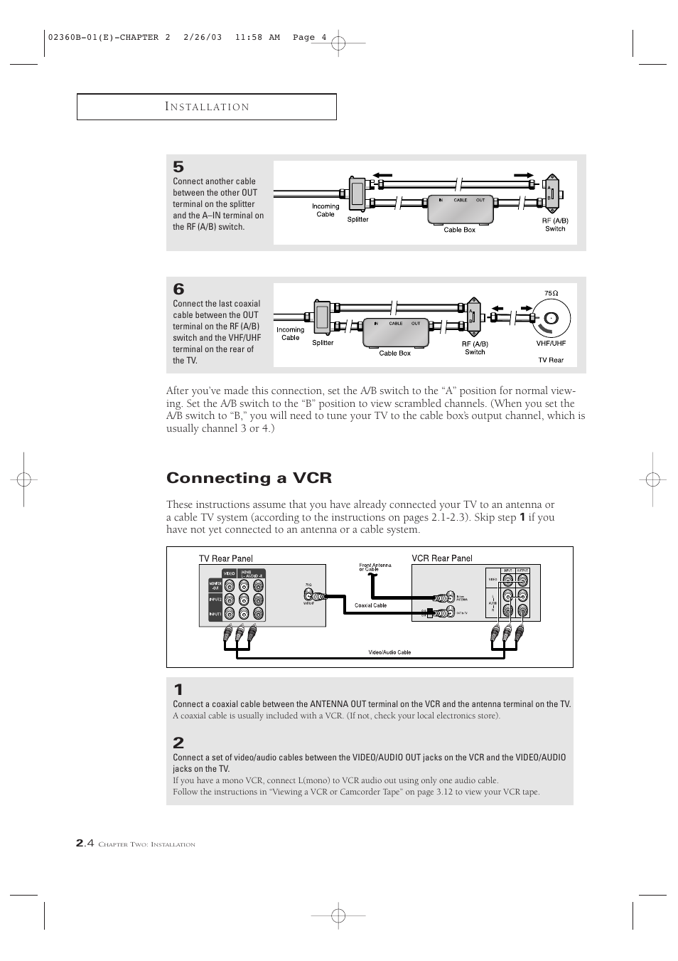Connecting a vcr | Samsung CSN2077DV User Manual | Page 16 / 79