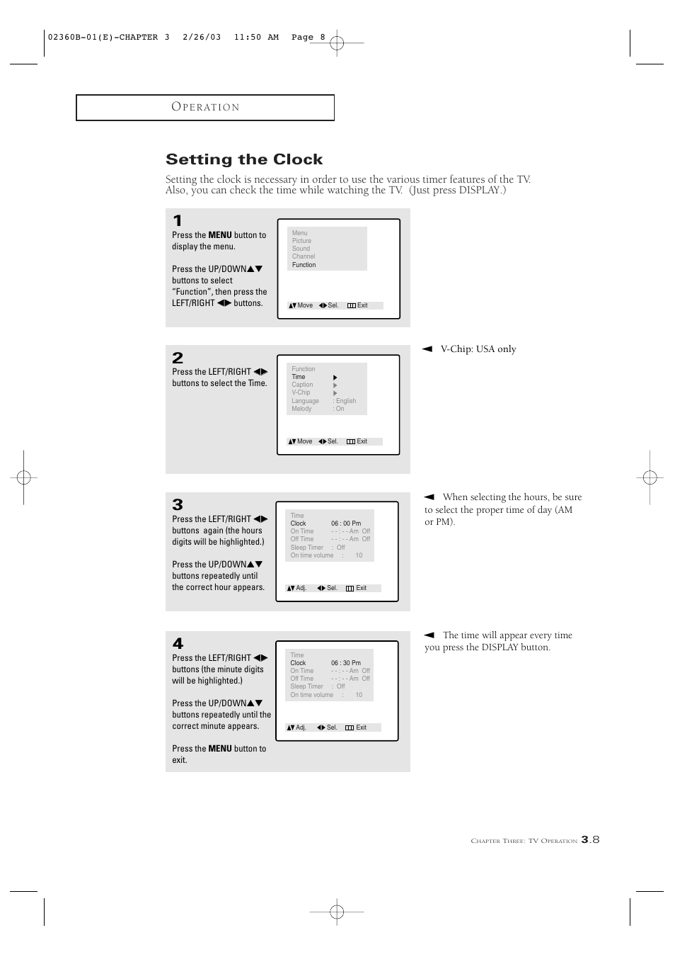Setting the clock | Samsung CSN2077DV User Manual | Page 27 / 79