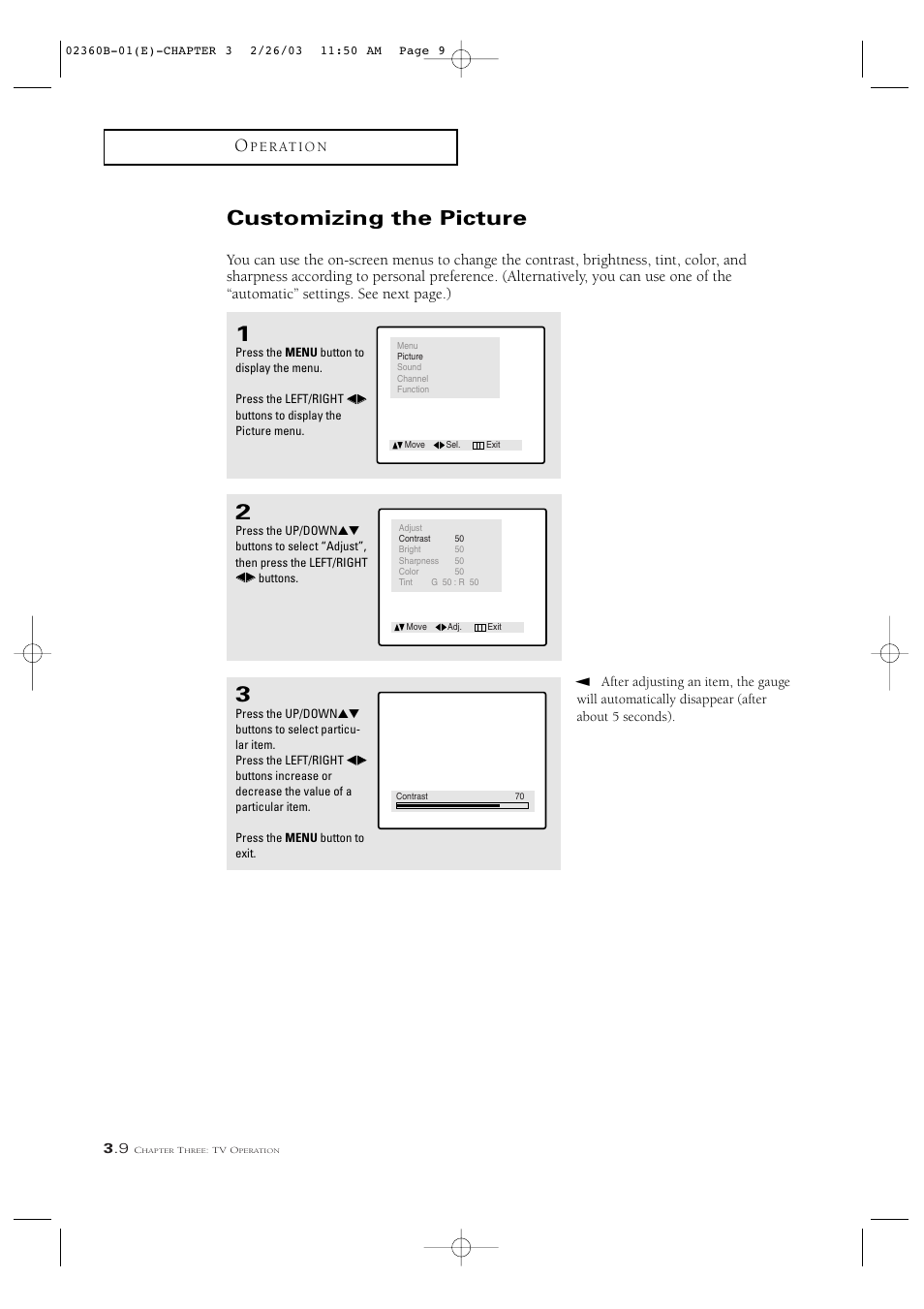 Customizing the picture | Samsung CSN2077DV User Manual | Page 28 / 79