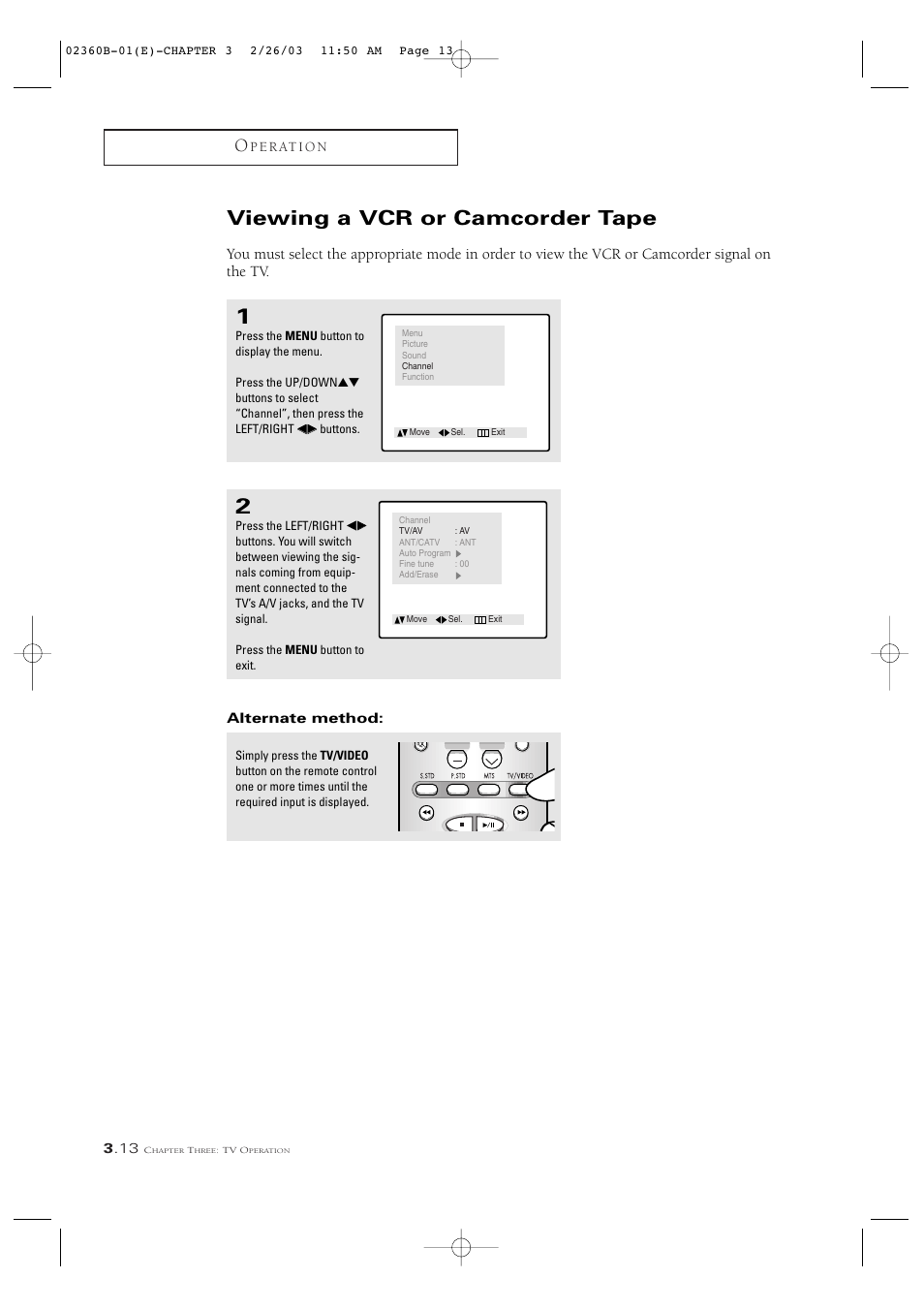 Viewing a vcr or camcorder tape | Samsung CSN2077DV User Manual | Page 32 / 79