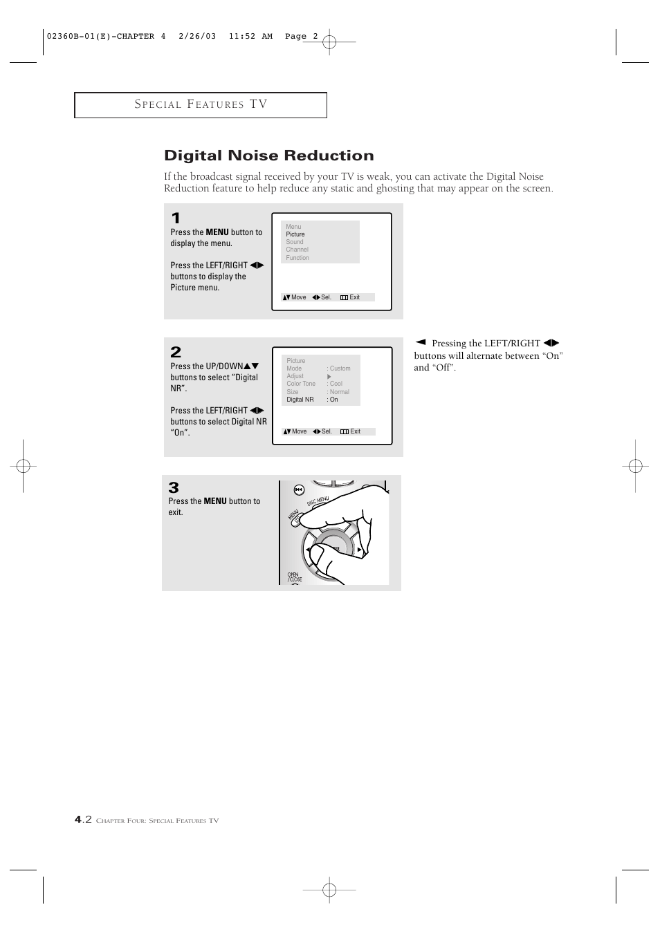 Digital noise reduction | Samsung CSN2077DV User Manual | Page 34 / 79