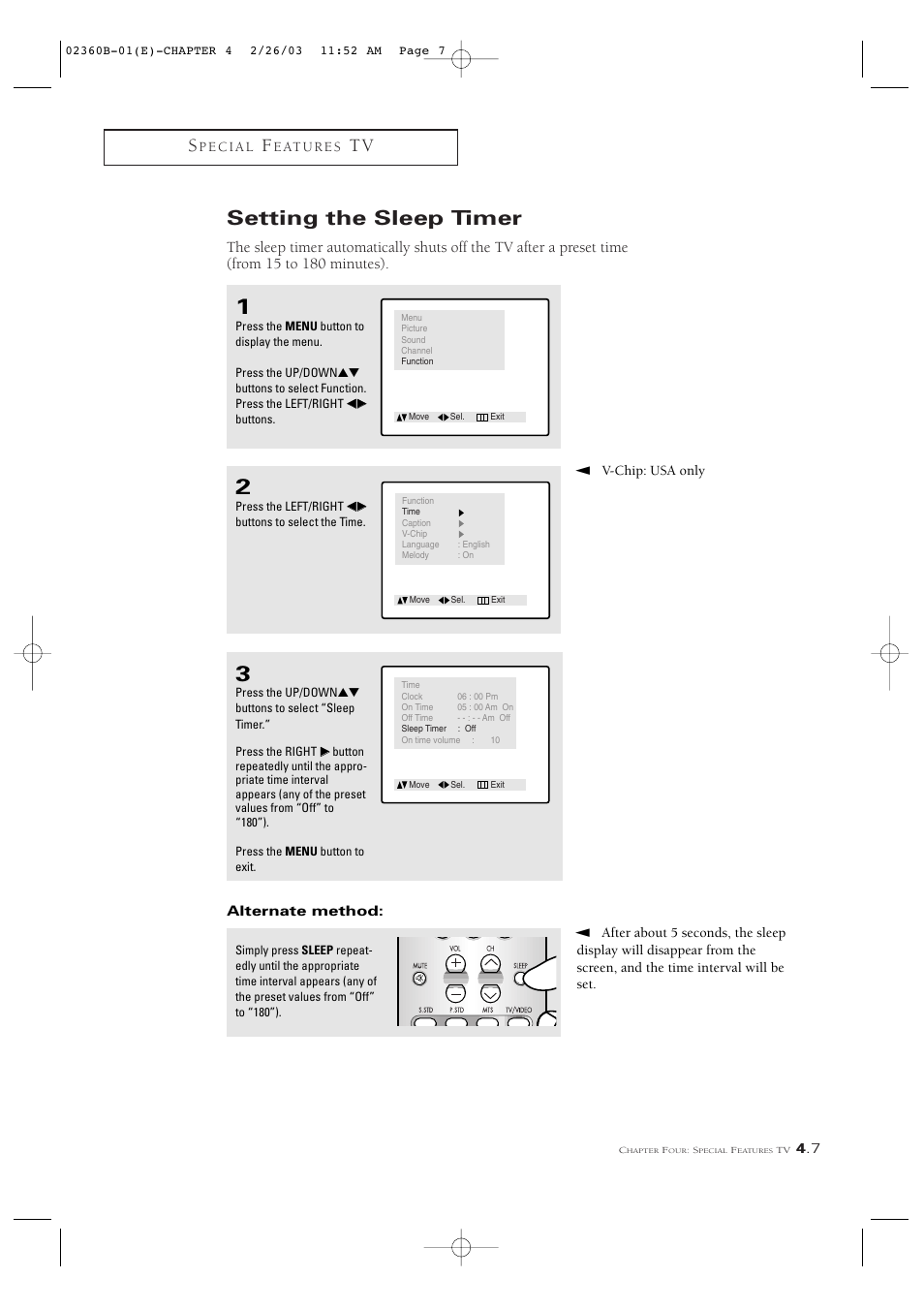 Setting the sleep timer | Samsung CSN2077DV User Manual | Page 39 / 79