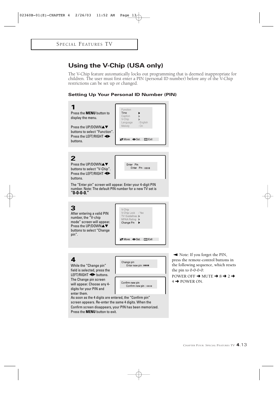 Using the v-chip (usa only) | Samsung CSN2077DV User Manual | Page 45 / 79