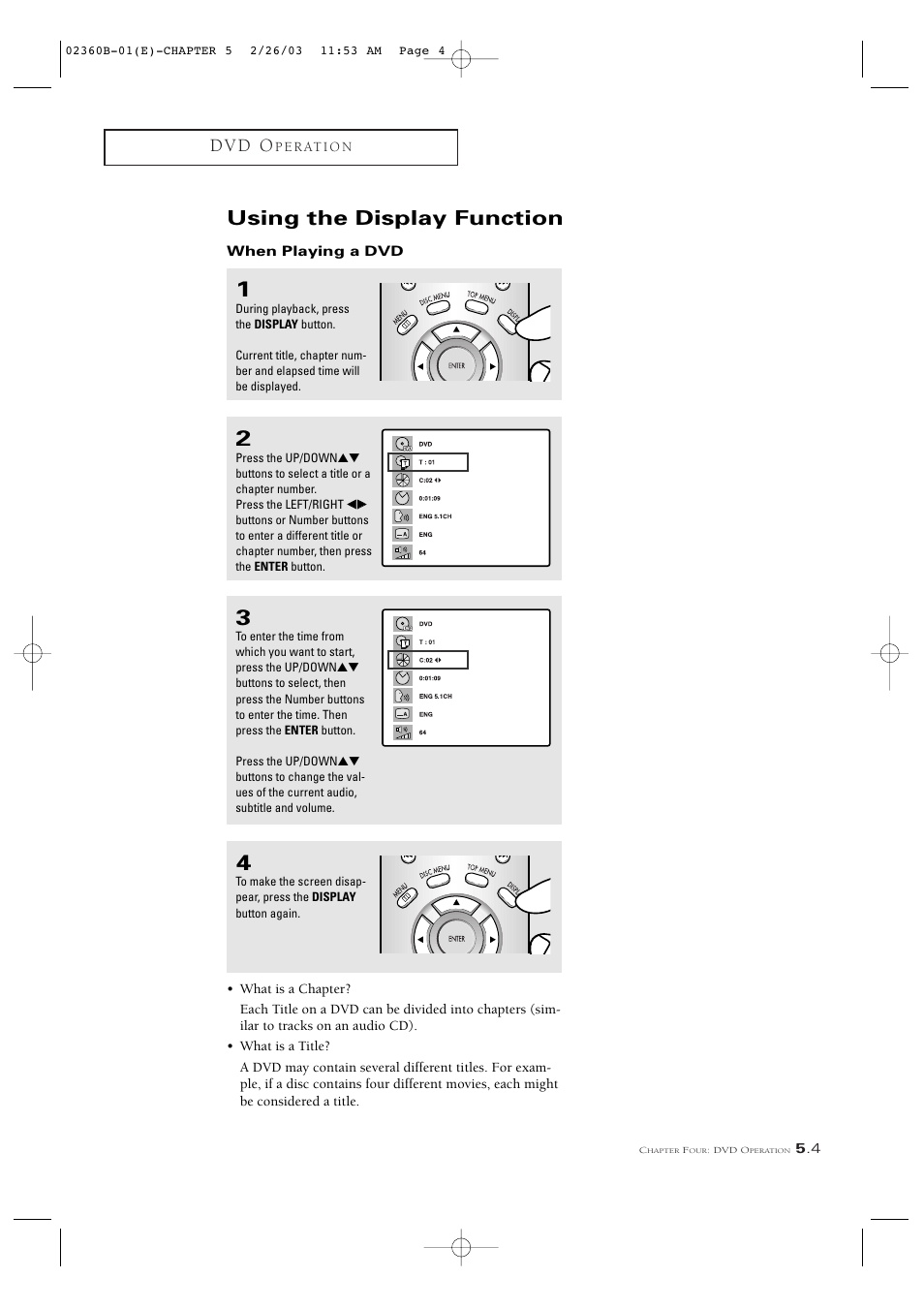 Using the display function, D v d o | Samsung CSN2077DV User Manual | Page 53 / 79