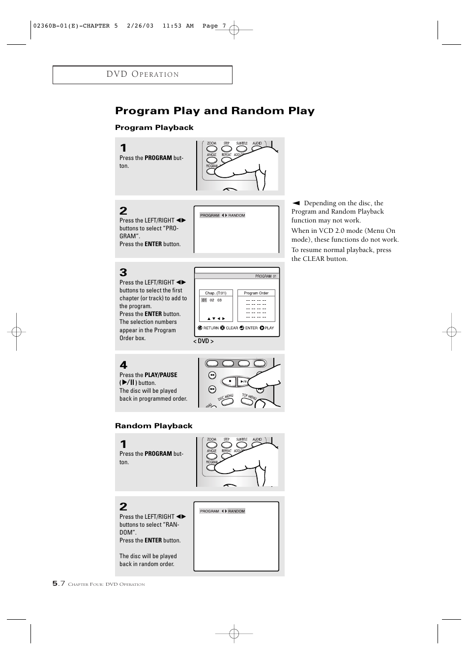 Program play and random play, D v d o | Samsung CSN2077DV User Manual | Page 56 / 79