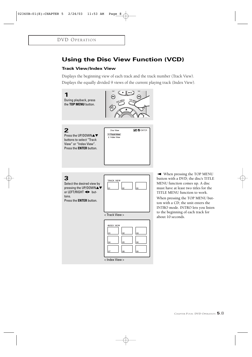 Using the disc view function (vcd), D v d o | Samsung CSN2077DV User Manual | Page 57 / 79