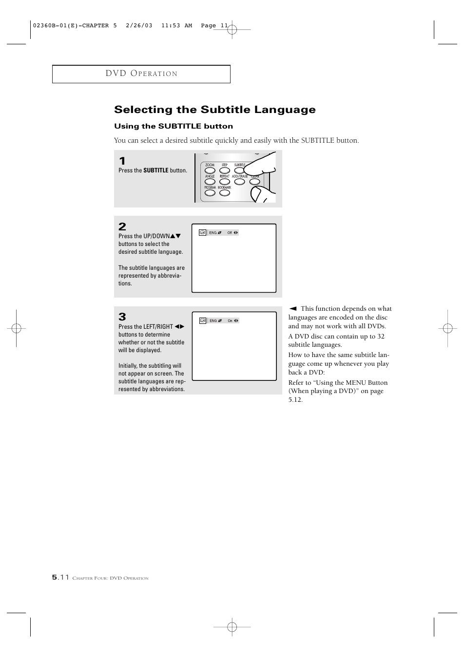 Selecting the subtitle language, D v d o | Samsung CSN2077DV User Manual | Page 60 / 79
