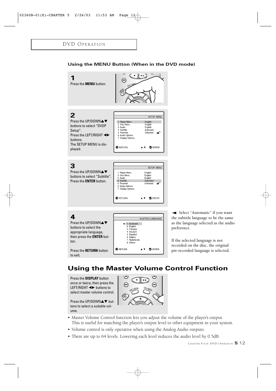 Using the master volume control function, D v d o | Samsung CSN2077DV User Manual | Page 61 / 79